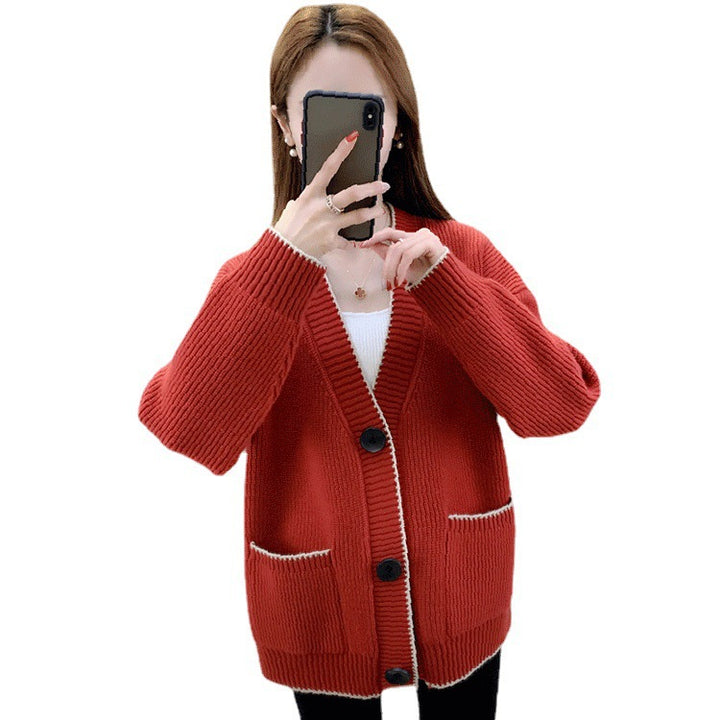 Ladies chunky knit cardigan with pockets and button detail Lune London