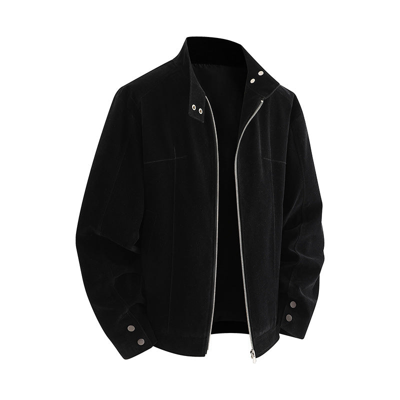 Men's soft synthetic leather leisure jacket with practical collar and zipper Lune London