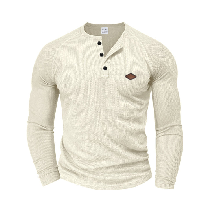 Men's Long Sleeve Henley T-shirt with Textured Fabric and Trendy Button Design Lune London