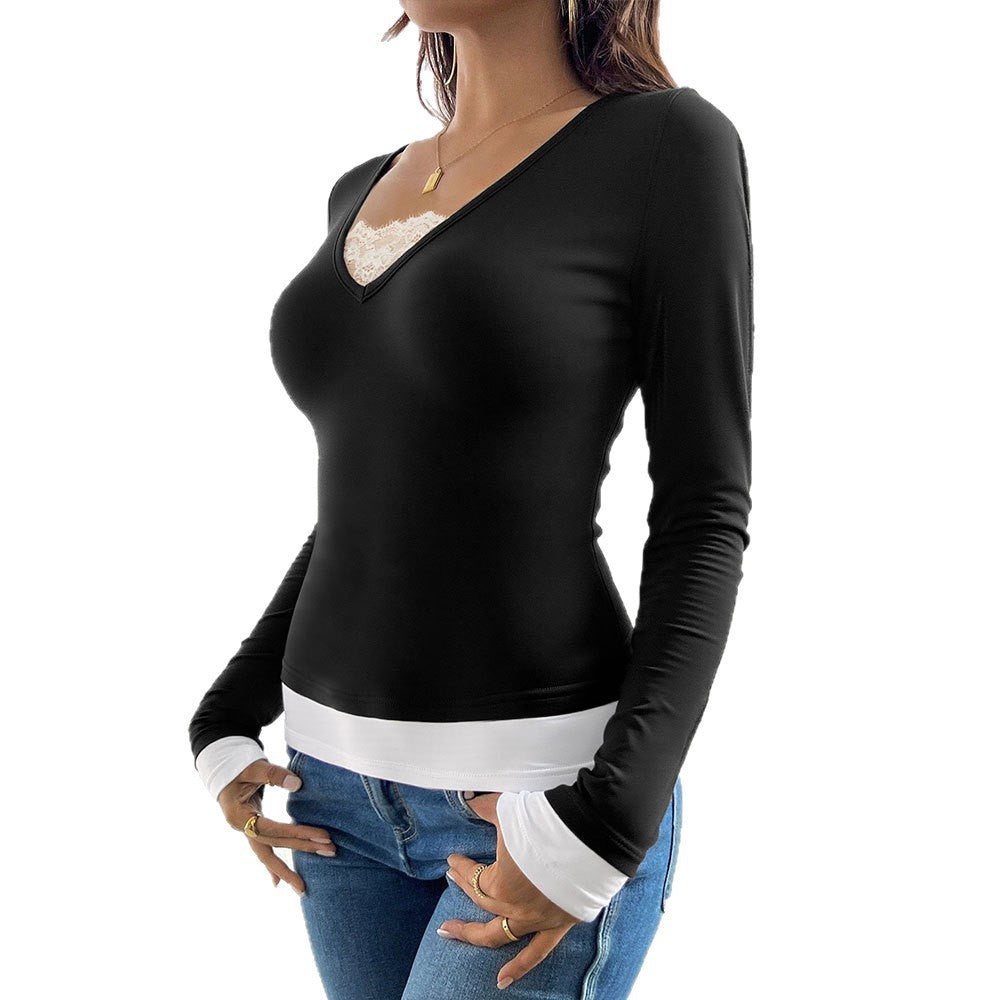 Chemise à manches longues pour femmes avec col en V et sous-vêtement tendance Chic & Stil