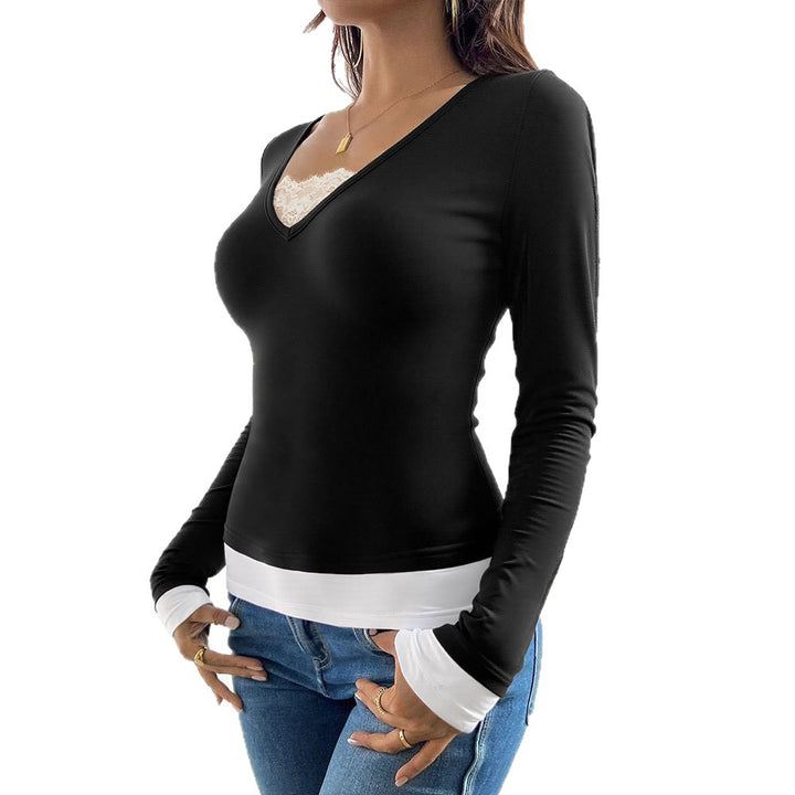 Chemise à manches longues pour femmes avec col en V et sous-vêtement tendance Chic & Stil