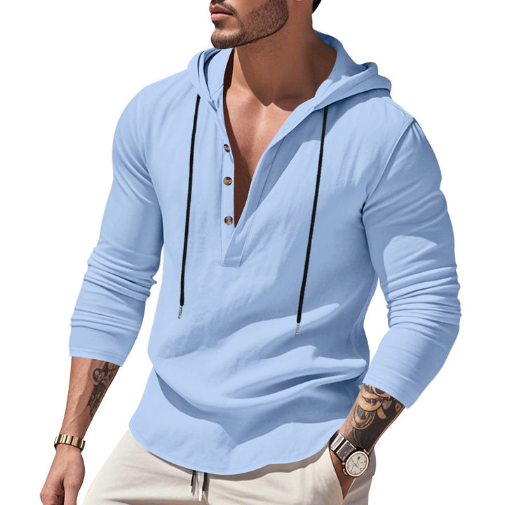 Men's casual hoodie shirt with modern button placket design Lune London