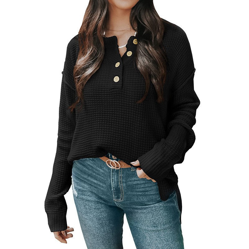 Casual oversized sweater for women with button placket and textured material Lune London