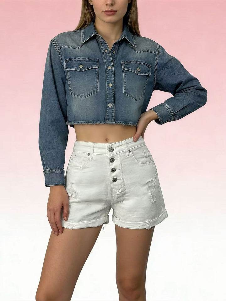 Women cropped denim jacket with two pockets Lune London