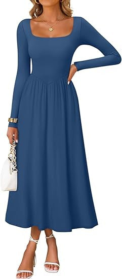 Robe midi élégante pour dames avec col carré et manches longues Chic & Stil