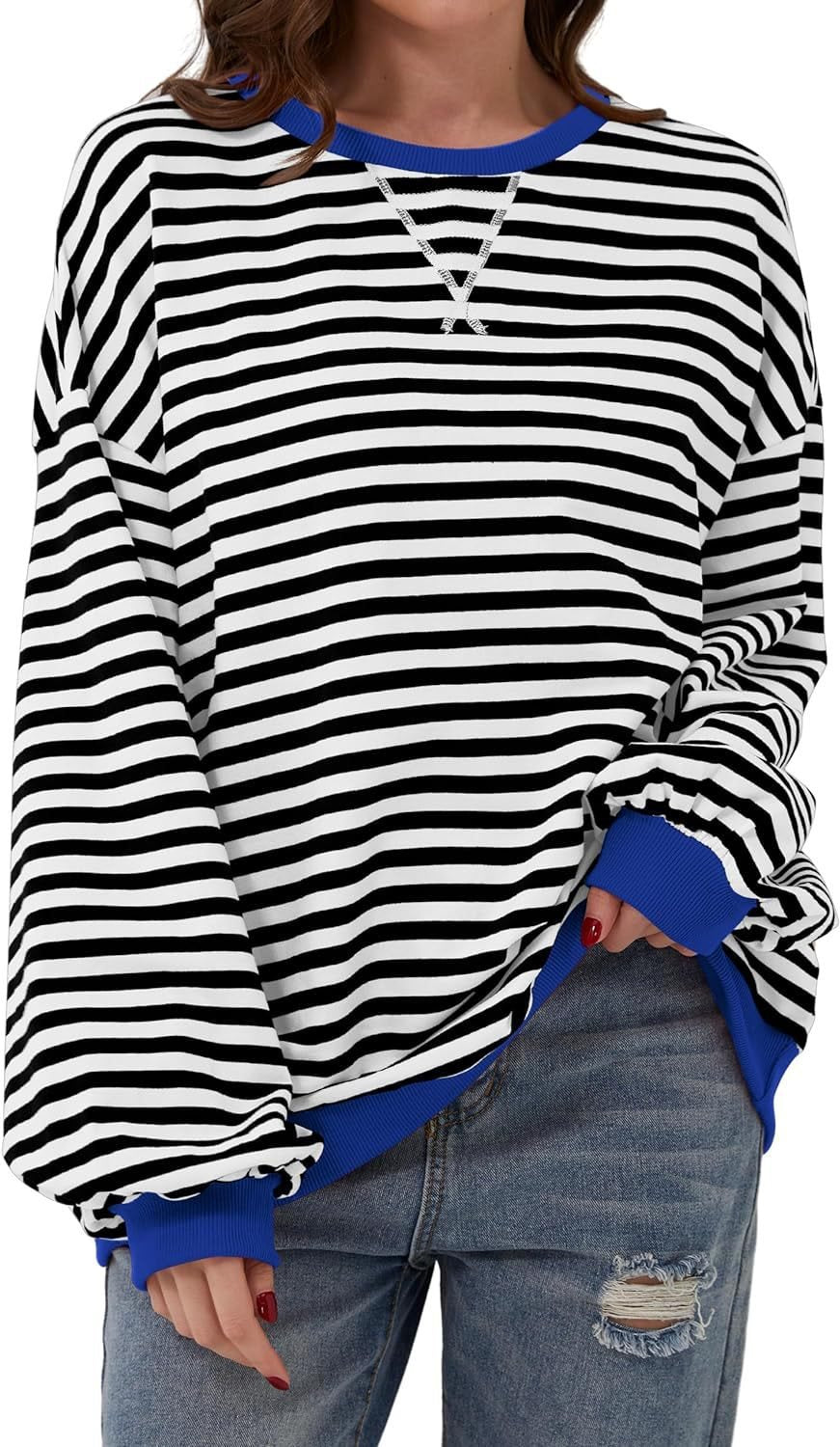 Women casual sweater with striking striped pattern and elastic edges Lune London