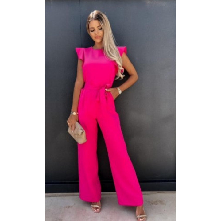 Women Fluid Wide Leg Jumpsuit with Ruffled Sleeves Lune London