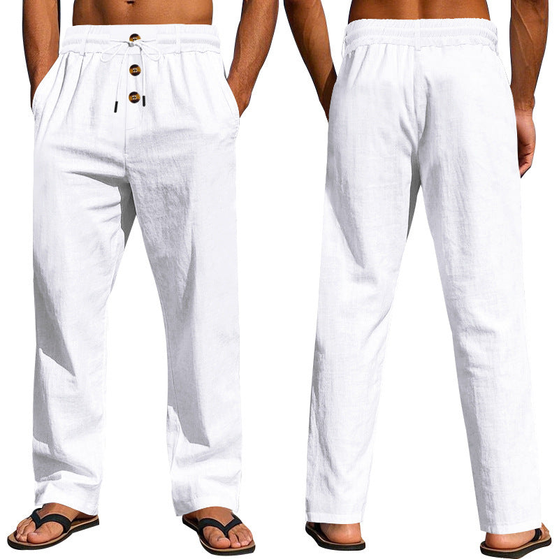 Comfortable and airy linen pants for men with elastic waistband and practical pockets Lune London