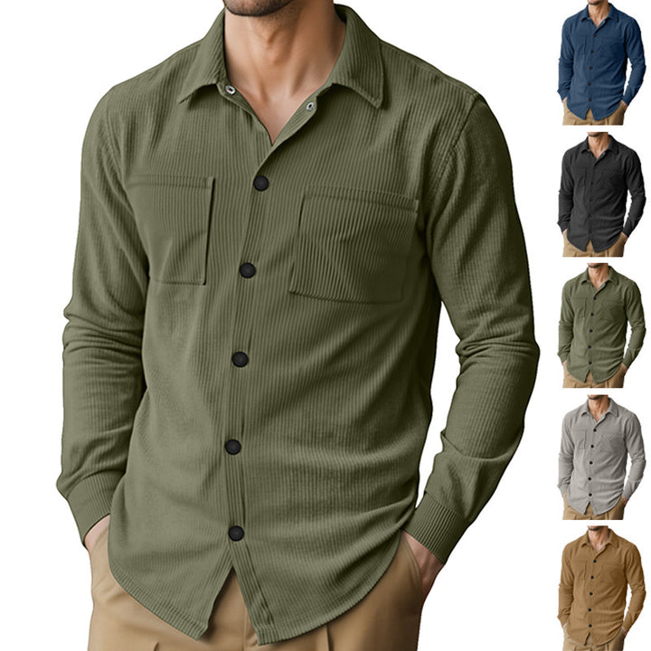 Men's long sleeve shirt with textured corduroy pattern and practical chest pockets Lune London