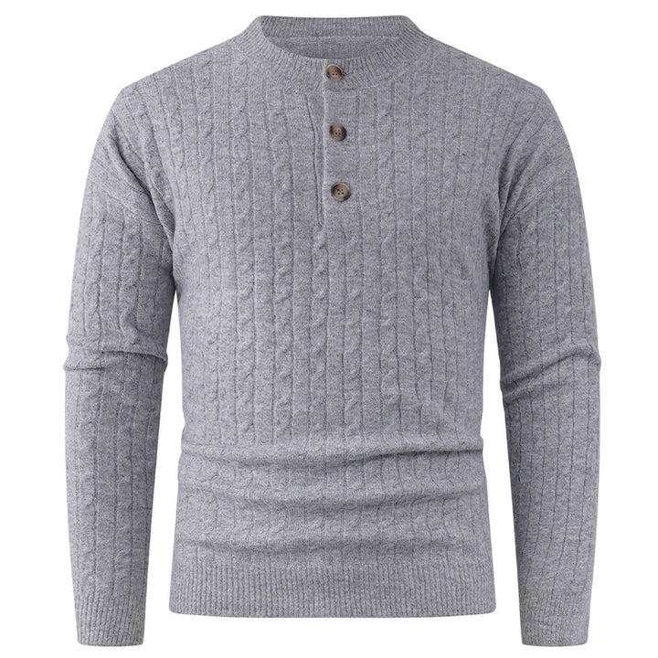 Chunky knit sweater for men with modern shawl collar and button details Lune London
