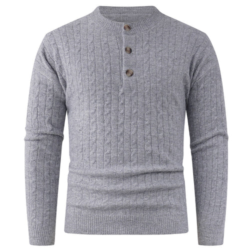 Chunky knit sweater for men with modern shawl collar and button details Lune London