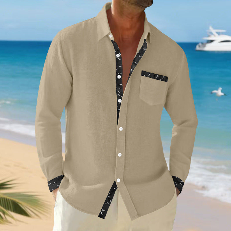 Men's Casual Long Sleeve Shirt with Trendy Collar and Chest Pocket Lune London