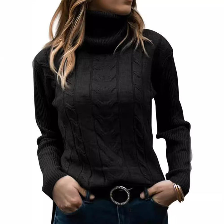 Knit sweater for women with high collar and relief pattern with braids Lune London