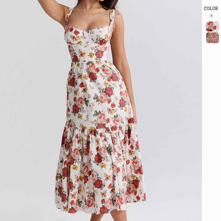 Chic & Stil Floral Design Maxi Dress for Women with Side Pockets