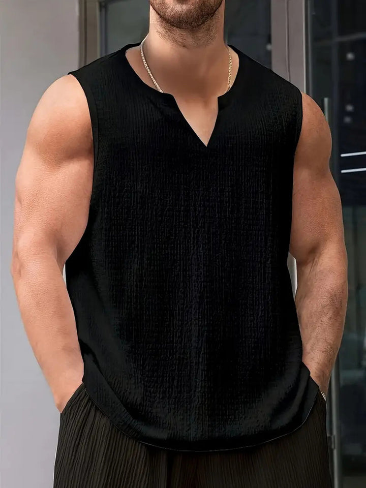Sleeveless T-shirt for men with textured design and V neck Lune London