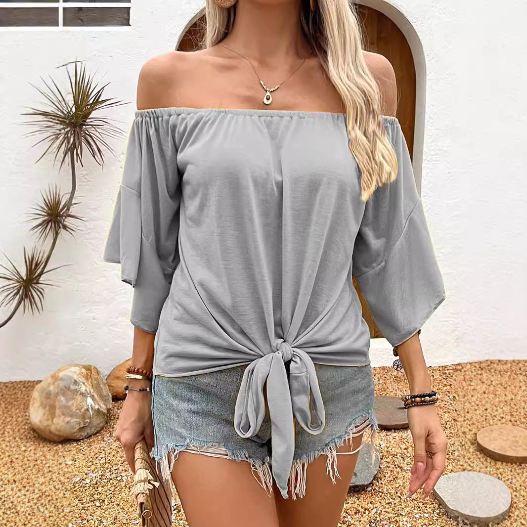 Women’s off-the-shoulder top with a knot design and relaxed flared sleeves Lune London