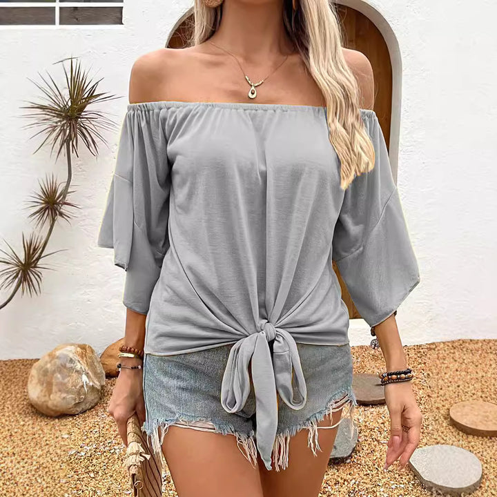 Women’s off-the-shoulder top with a knot design and relaxed flared sleeves Lune London