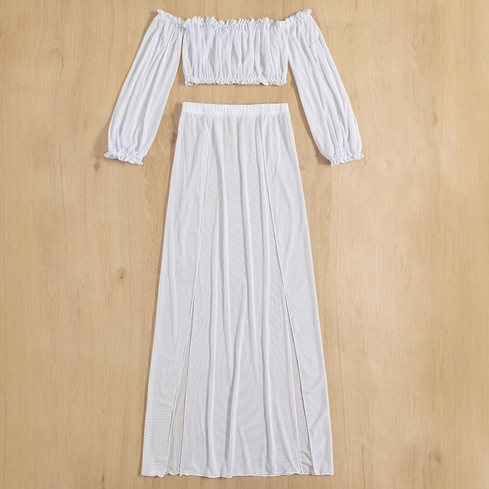 Ladies Elegant Beach Dress with Off-Shoulder Design and Chic Deep Side Slits