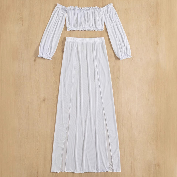 Ladies Elegant Beach Dress with Off-Shoulder Design and Chic Deep Side Slits