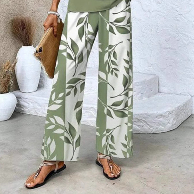 Women elegant leaf pattern wide pants set Lune London