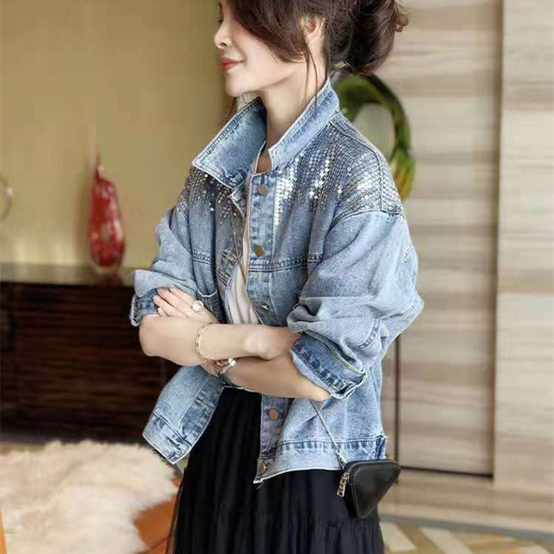 Women’s denim jacket with sequin embellishments Lune London