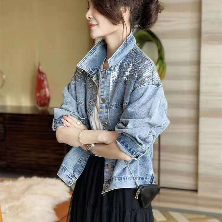 Women’s denim jacket with sequin embellishments Lune London