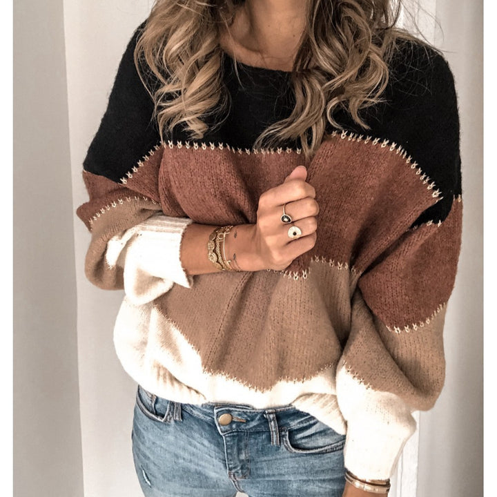 Pull en tricot pour femmes avec un design moderne en blocs de couleurs et une coupe décontractée Chic & Stil
