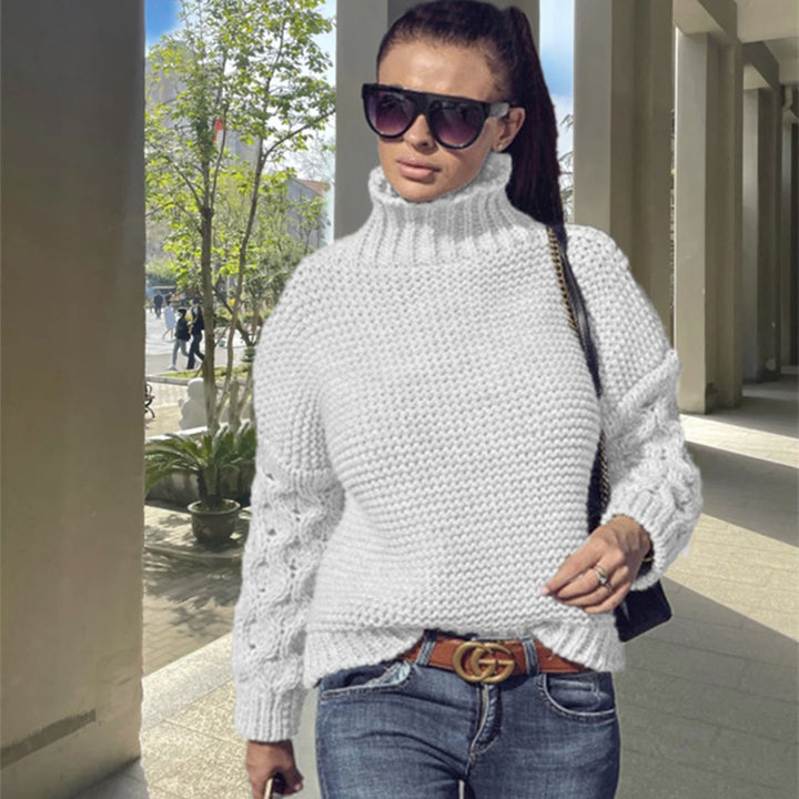 Cozy knitted sweater for women with turtleneck and structured sleeves Lune London