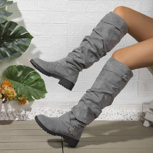 Over-the-knee boots for women in soft suede with decorative buckle detail Lune London