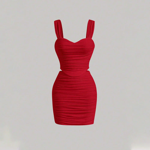 Robe mini moulante pour femme avec des détails volants et un décolleté en cœur profond Chic & Stil