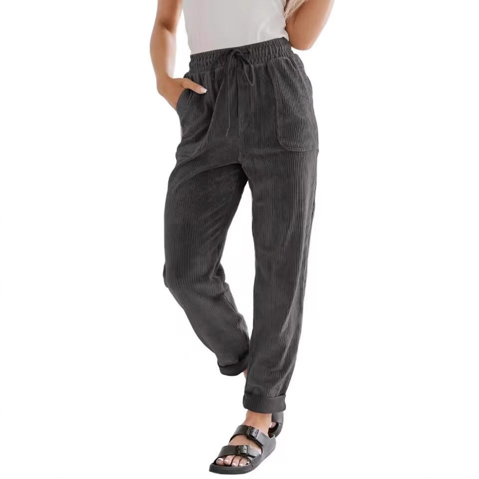 Dames Pantalon de loisirs en matériau côtelé confortable Lune London