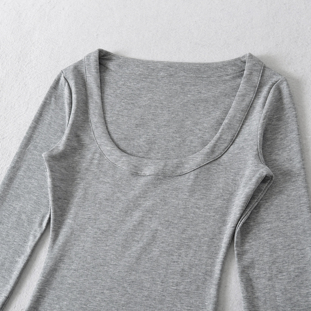 Women’s long sleeve top with deep round neckline Lune London