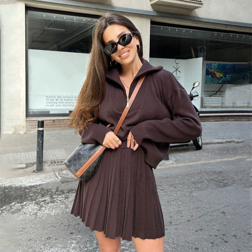 Knit sweater for women with turtleneck and pleated skirt Lune London