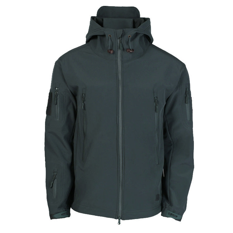 Technical softshell jacket for men with multifunctional pockets and adjustable hood system Lune London