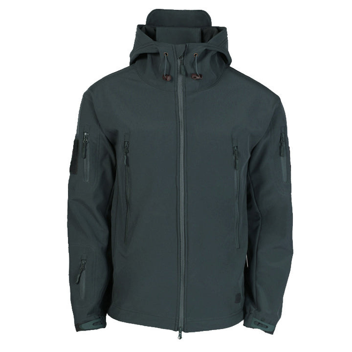 Technical softshell jacket for men with multifunctional pockets and adjustable hood system Lune London
