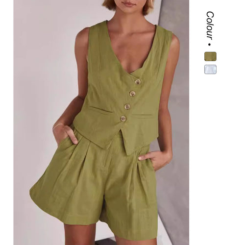 Women Casual Two-Piece with Short Sleeve Blouse and Shorts Lune London