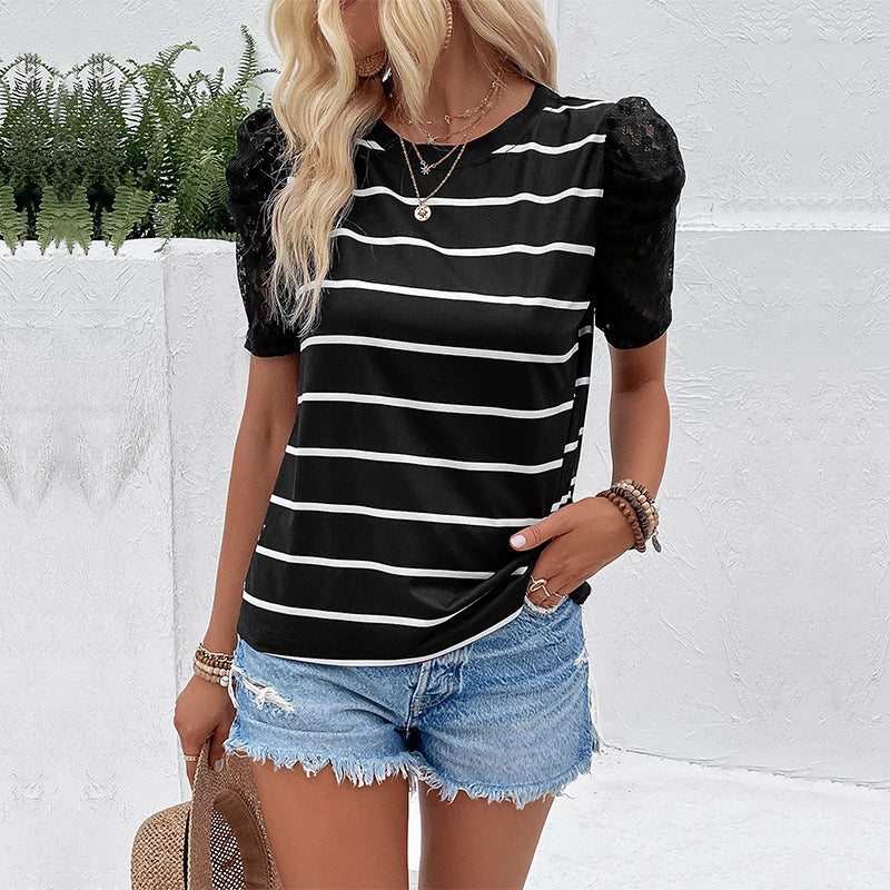 Top femme avec des manches bouffantes et un design rayé Chic & Stil