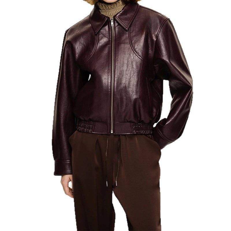 Ladies faux leather jacket with sporty design and elastic cuffs Lune London