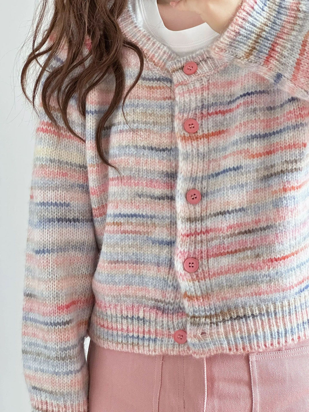 Women's knitted jacket with colorful pattern and delicate buttons Lune London