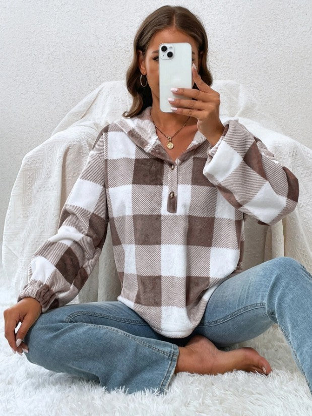 Ladies Oversized Square Hoodie with button placket and wide sleeves Lune London