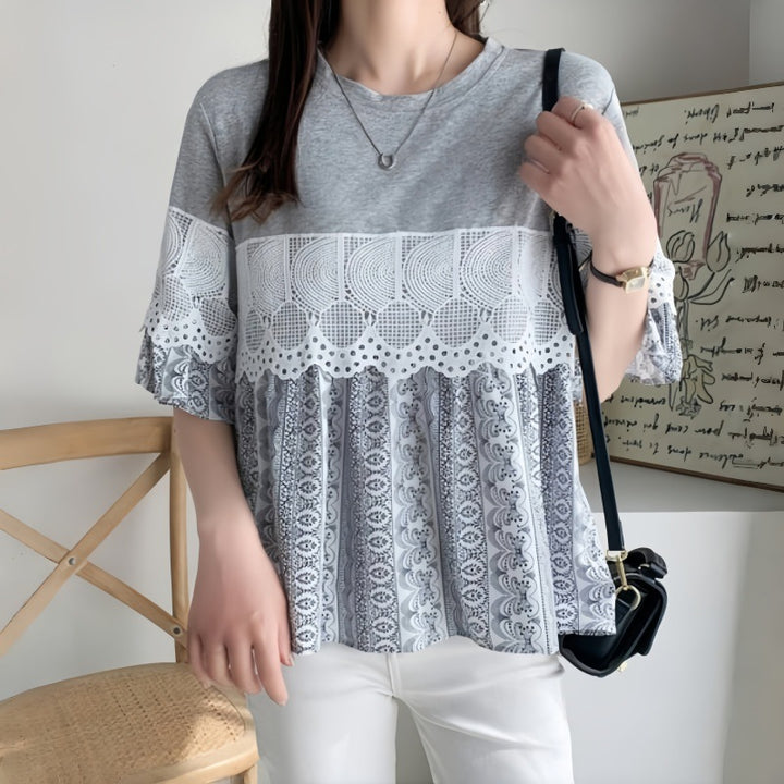 Lune London women's leisure blouse with lace trim