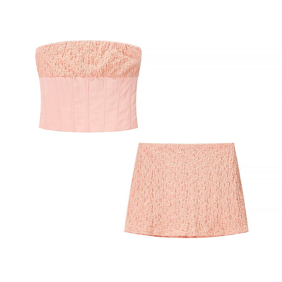 Crop top and mini skirt set for women with an elegant ruffle style Lune London