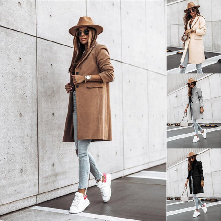 Ladies Elegant Wool Coat with Stylish Lapels and Practical Pockets Lune London