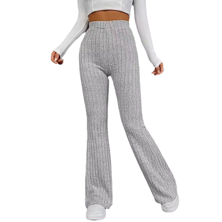 Women's Knit Palazzo Pants with Elegant Ribbed Design and High Waist Lune London