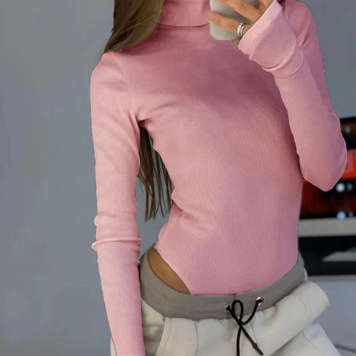 Women turtleneck top with long sleeves in fine ribbed texture Lune London