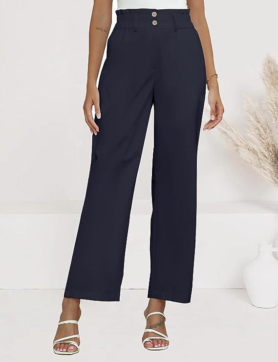 Wide Palazzo Trousers for Women with Elastic Waist and Practical Button Details Lune London