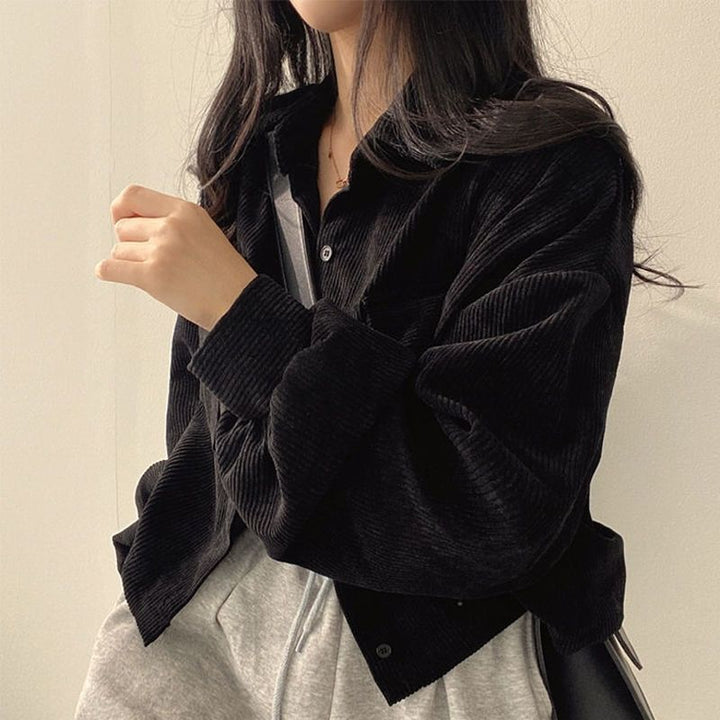 Veste en corduroy décontractée pour femmes avec des manches volumineuses Chic & Stil