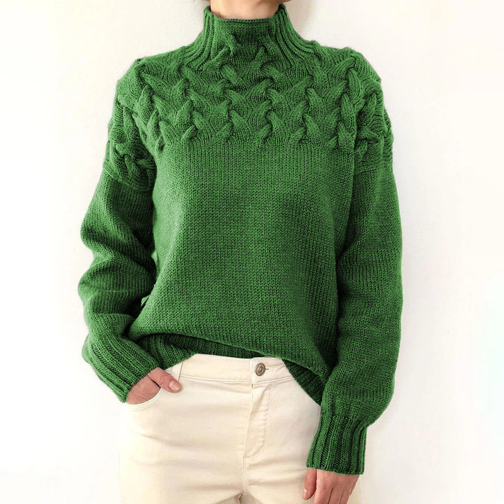 Knit sweater for women with high collar and trendy twisted pattern Lune London