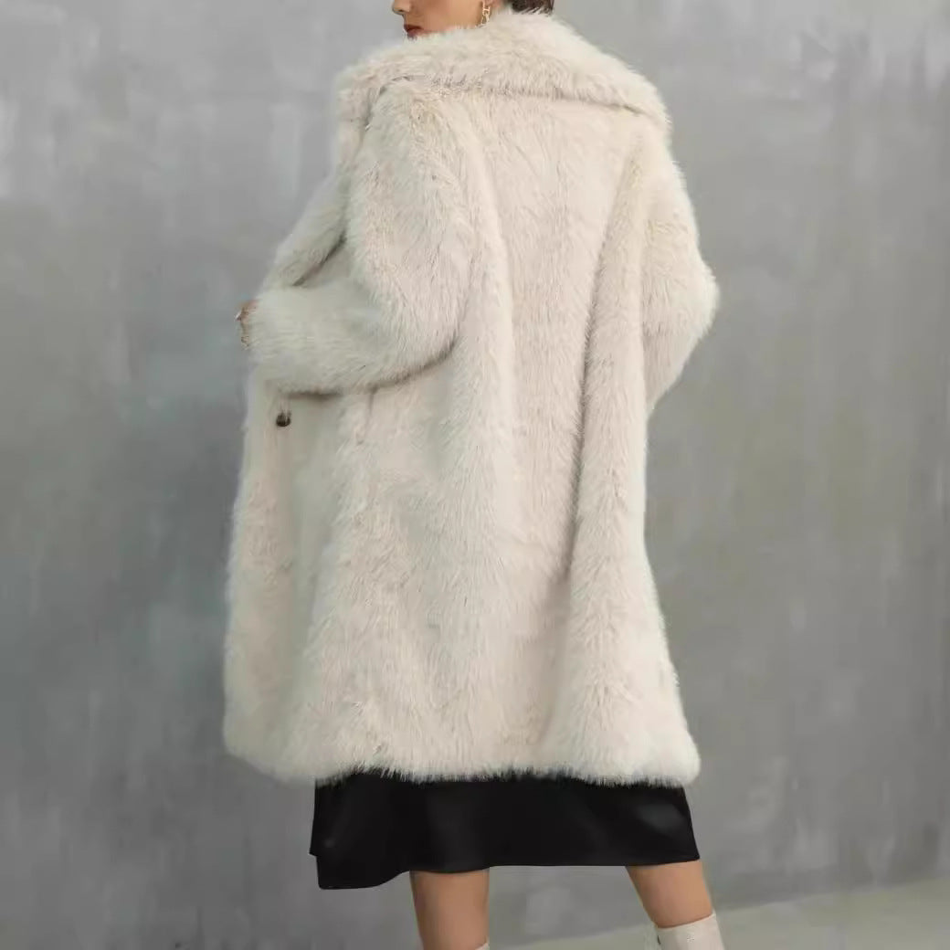 Ladies Comfortable Faux Fur Coat with a Chic Elegant Lapel Style