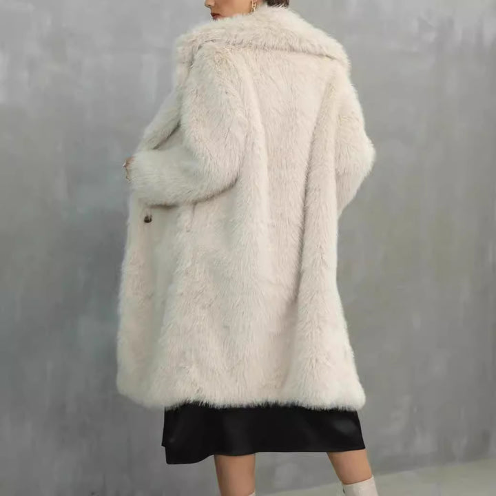 Ladies Comfortable Faux Fur Coat with a Chic Elegant Lapel Style